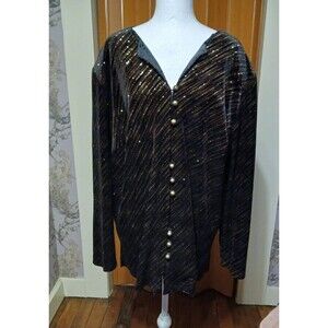 VINTAGE KSL division of Karen Stevens Black Velvet w/Gold metallic BEAUTIFUL 18W